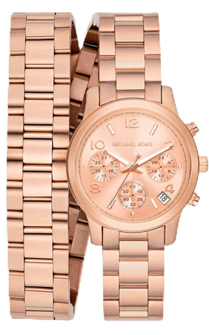 Michael Kors Runway Chronograph Analog Rose Gold Dial Rose Gold Steel Strap Watch for Women - MK7453