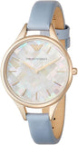 Emporio Armani Aurora Quartz Mother of Pearl White Dial Blue Leather Strap Watch For Women - AR11109