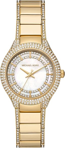 Michael Kors Sylvia Mother Of Pearl Dial Gold Steel Strap Watch For Women - MK4655