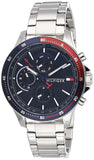 Tommy Hilfiger Bank Chronograph Blue Dial Silver Steel Strap Watch for Men - 1791718