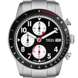 Fossil Sport Tourer Chronograph Black Dial Silver Steel Strap Watch for Men - FS6045