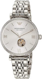 Emporio Armani Gianni T-Bar Automatic Silver Dial Silver Steel Strap Watch For Women - AR60022