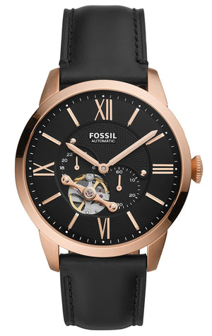 Fossil Townsman Automatic Black Dial Black Leather Strap Watch for Men - ME3170