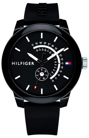 Tommy Hilfiger Denim Quartz Black Dial Black Rubber Strap Watch for Men - 1791483