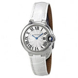 Cartier Ballon Bleu De Cartier Silver Dial White Leather Strap Watch for Women - W6920086