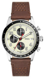 Fossil Sport Tourer Chronograph White Dial Brown Leather Strap Watch for Men - FS6042