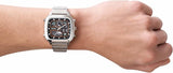 Stainless steel watch on wrist