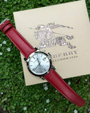 Burberry The City Silver Dial Red Leather Strap Watch for Women - BU9129