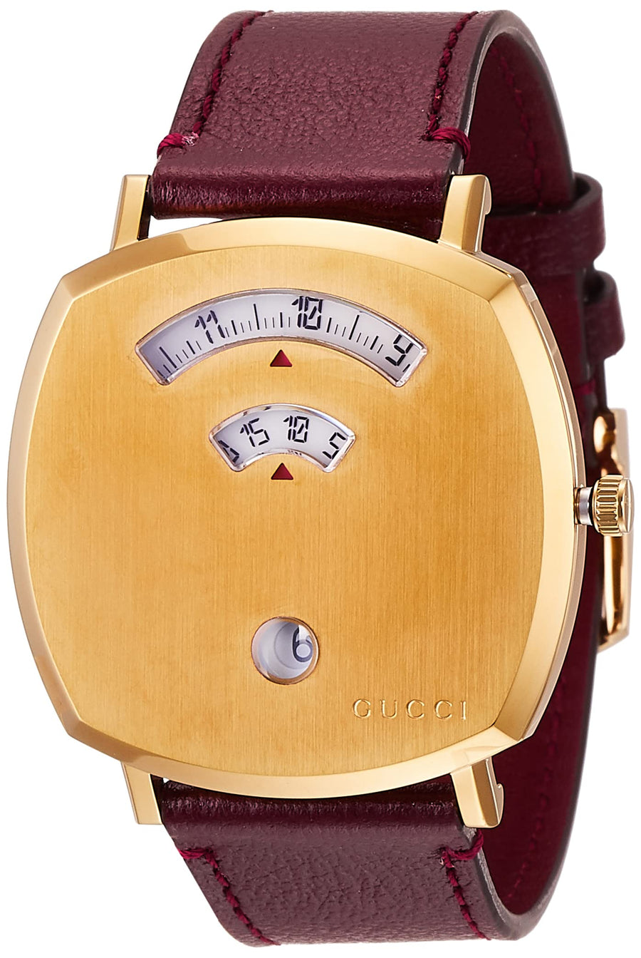 Gucci Grip Yellow Gold Dial Maroon Leather Strap Unisex Watch - YA157411