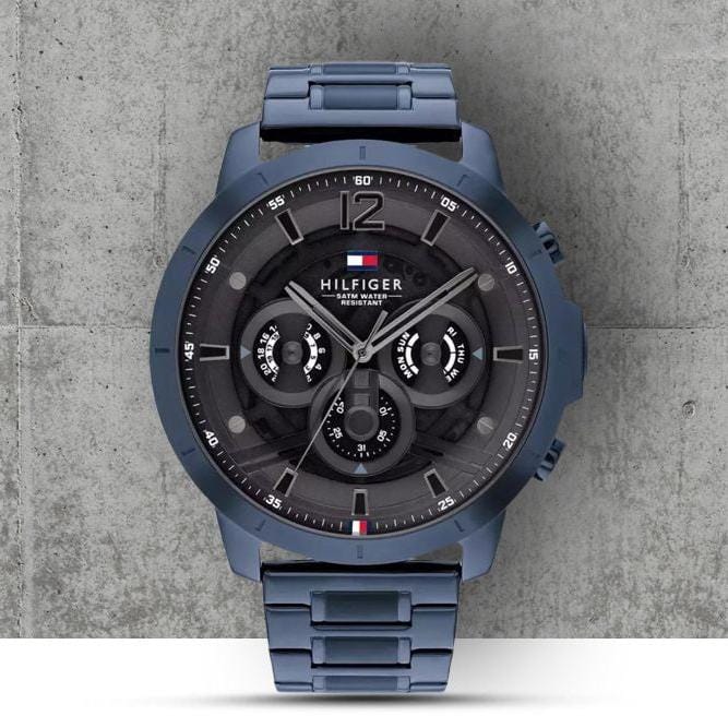 Tommy Hilfiger Luca Chronograph Grey Dial Blue Steel Strap Watch For Men - 1710493