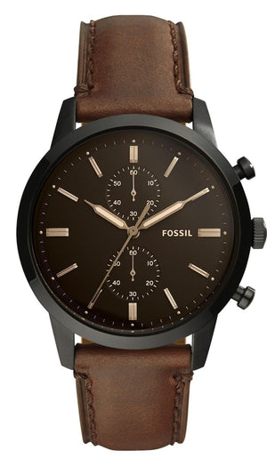 Fossil Townsman Chronograph Black Dial Brown Leather Strap Watch for Men - FS5437