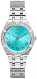 Guess Cosmo Diamonds Turquoise Dial Silver Steel Strap Watch for Women - GW0033L7