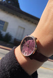 Fossil Jacqueline Burgundy Dial Burgundy Leather Strap Watch for Women  - ES4099