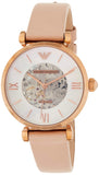 Emporio Armani Meccanico Silver Skeleton Dial Beige Leather Strap Watch For Women - AR60001