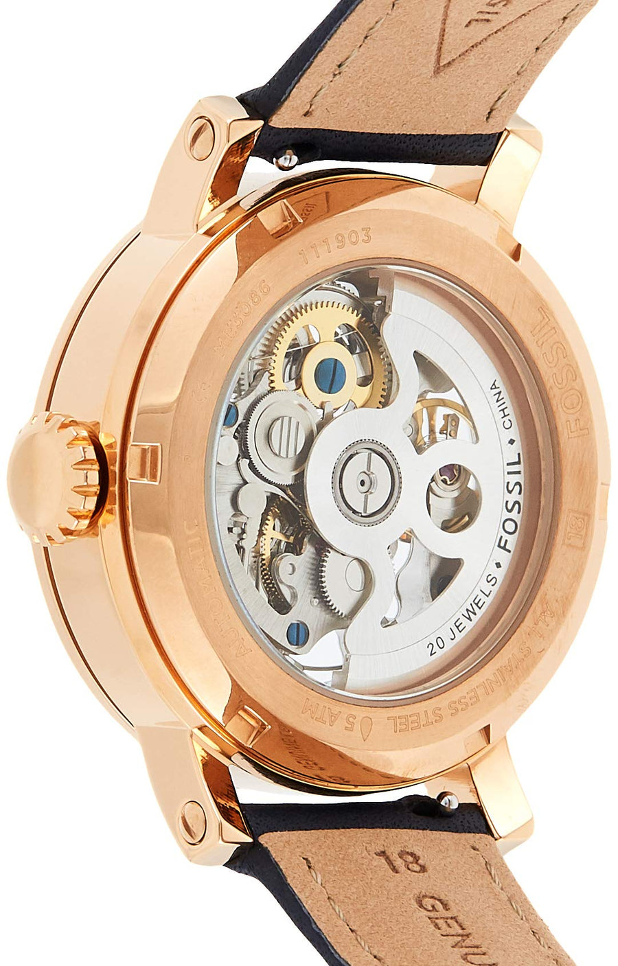 Fossil Original Boyfriend Skeleton White Dial Blue Leather Strap Watch for Women - ME3086