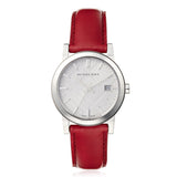 Burberry The City Silver Dial Red Leather Strap Watch for Women - BU9129