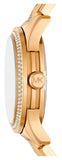 Michael Kors Runway Three Hand Green Dial Gold Steel Strap Watch For Women - MK7390