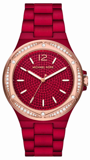 Michael Kors Lennox Analog Crystals Red Dial Red Steel Strap Watch for Women - MK7455