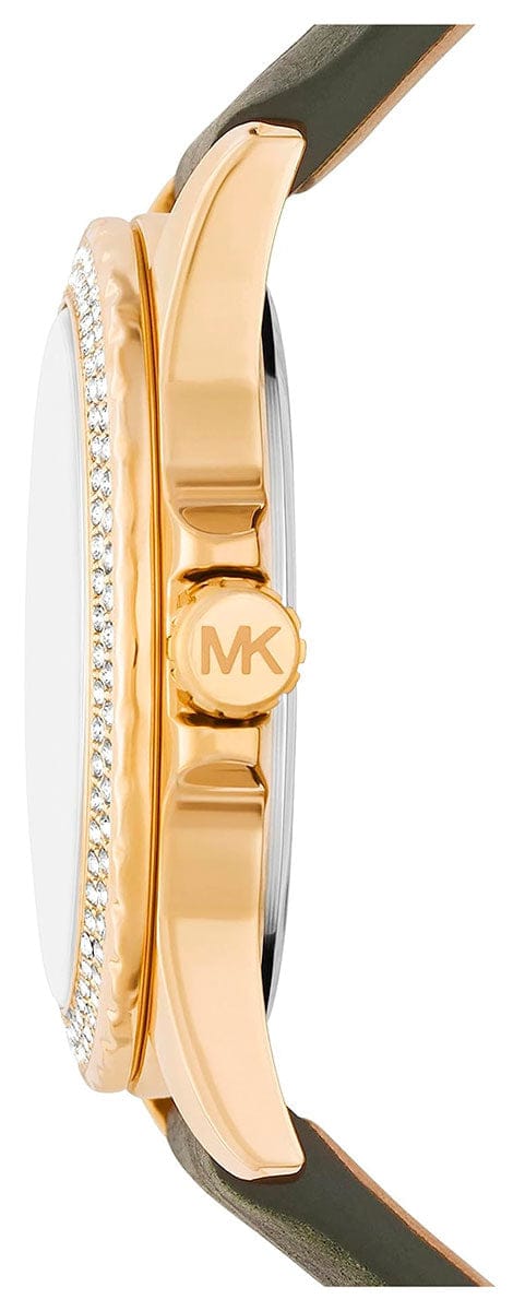 Michael Kors Mini Everest Crystals White Dial Green Leather Strap Watch for Women - MK4720