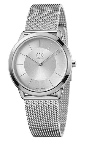 Calvin Klein Minimal White Dial Silver Mesh Bracelet Watch for Men - K3M22126