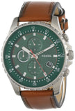 Fossil Dillinger Luggage Chronograph Green Dial Brown Leather Strap Watch for Men - FS5734