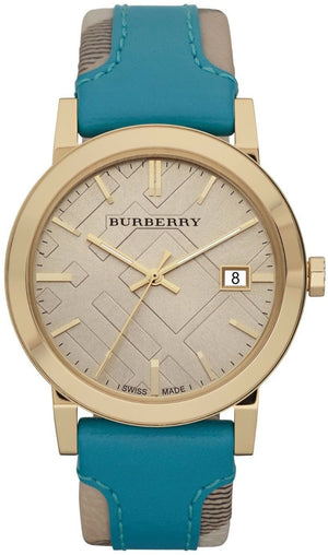 Burberry The City Gold Dial Blue Leather Strap Watch for Women - BU9018