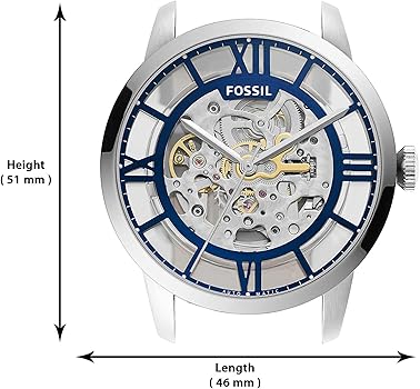 Fossil Townsman Automatic Skeleton Blue Dial Black Leather Strap Watch for Men - ME3200