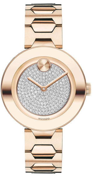 Movado Bold Crystal Pave Rose Gold Dial Rose Gold Steel Strap Watch For Women - 3600493