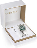 Versace Grace Chronograph Quartz Green Dial Silver Steel Strap Watch For Men - VEZ900121