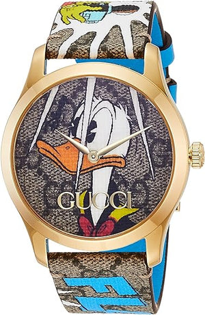 Gucci G Timeless Disney Donald Duck Brown Dial Brown Leather Strap Watch For Women - YA1264167