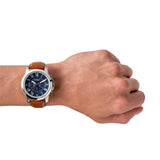 Fossil Grant Chronograph Blue Dial Brown Leather Strap Watch for Men - FS5210