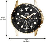 Fossil FB-01 Chronograph Black Dial Gold Steel Strap Watch for Men - FS5836