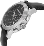 Burberry The City Chronograph Black Dial Black Leather Strap Watch for Men - BU9356