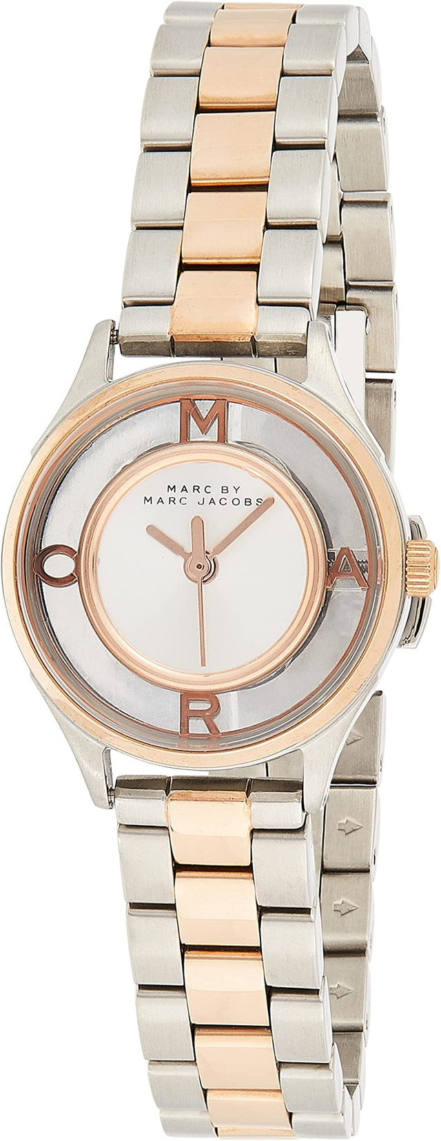 Marc Jacobs Tether Transparent White Dial Two Tone Steel Strap Watch for Women - MBM3418