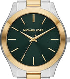 Michael Kors Slim Runway Quartz Green Dial Two Tone Steel Strap Watch for Women - MK9149