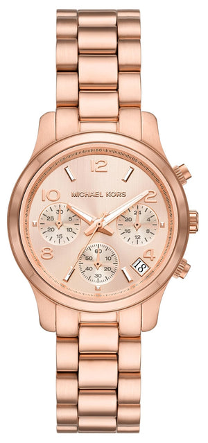 Michael Kors Runway Chronograph Rose Gold Dial Rose Gold Steel Strap Watch For Women - MK7327