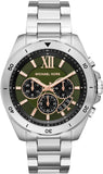 Michael Kors Brecken Chronograph Green Dial Silver Steel Strap Watch For Men - MK8984