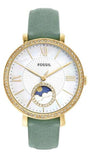 Fossil Jacqueline Analog Moonphase Mother of Pearl White Dial Green Leather Strap Watch for Women - ES5168