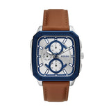 Fossil Inscription Multifunction Silver Dial Brown Leather Strap Watch for Men - BQ2658