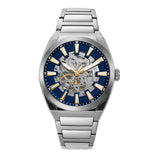 Fossil Everett Automatic Skeleton Blue Dial Silver Steel Strap Watch for Men - ME3220