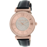 Michael Kors Catlin Rose Gold Crystal Dial Black Leather Strap Watch for Women - MK2376