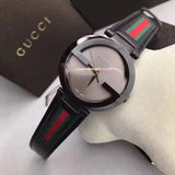 Gucci Interlocking G XL Black Dial Red & Green Leather Strap Watch For Men - YA133206