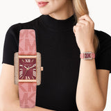 Michael Kors Emery Quartz Diamonds Red Dial Pink Leather Strap Watch For Women - MK2966