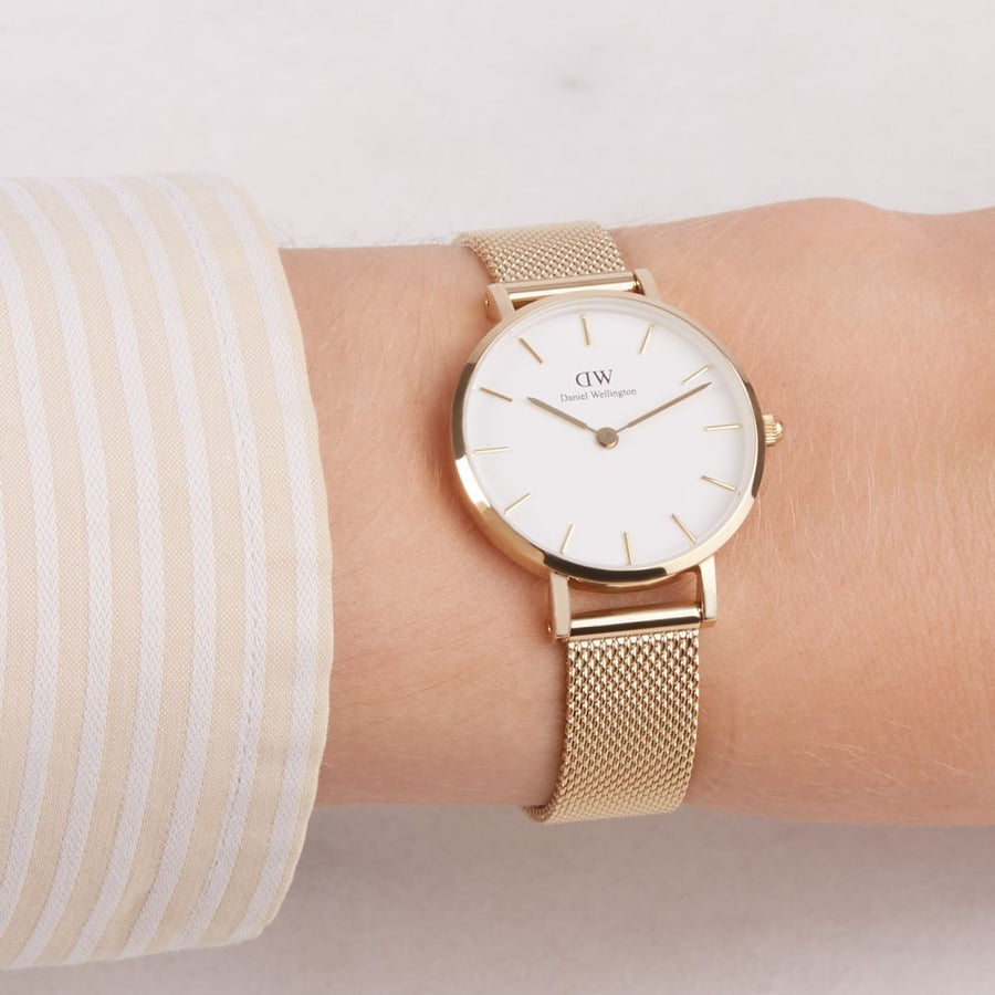Daniel Wellington Classic Petite Evergold White Dial Gold Mesh Bracelet Watch For Women - DW00100350
