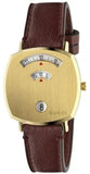 Gucci Grip Quartz Yellow Gold Dial Maroon Leather Strap Watch For Women - YA157405