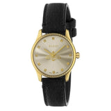 Gucci G Timeless Quartz Silver Dial Black Leather Strap Watch For Women - YA1265023