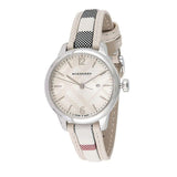 Burberry The Classic Guilloche Silver Dial Grey Leather Strap Watch for Women - BU10113