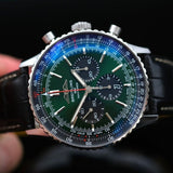 Breitling Navitimer B01 Chronograph 46 Green Dial Black Leather Strap Watch for Men - AB0137241L1P1