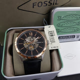 Fossil Flynn Mechanical Black Dial Black Leather Strap Watch for Men - BQ2216