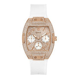 Guess Raven Diamonds Rose Gold Dial White Silicone Strap Watch for Women - GW0105L3